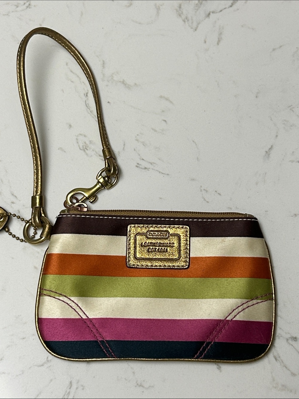 Coach Multicolor Striped Wristlet with Gold Trim